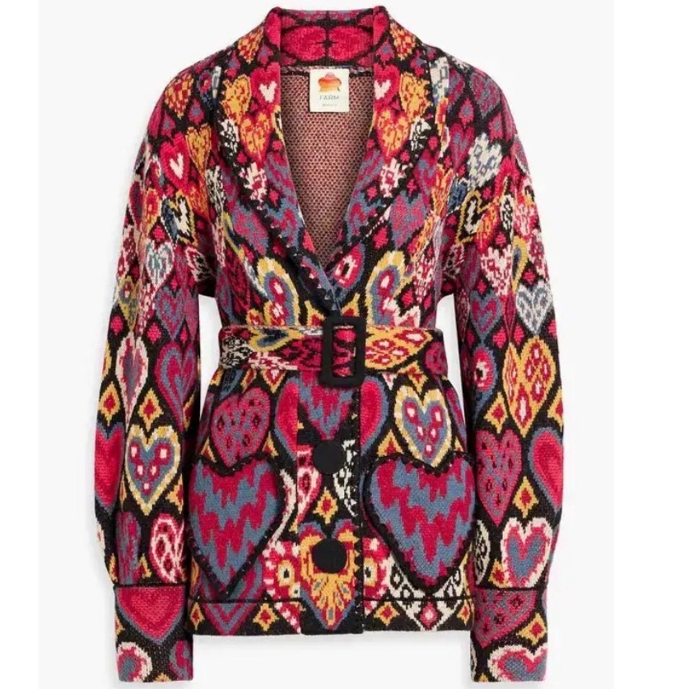 Farm Rio Ikat Hearts Knit Blazer